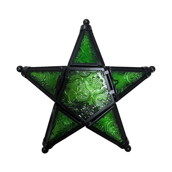 Cthrlog Summerween European Five Pointed Star Windproof Candle Holder Green Decorative Indoor Outdoor Table Top Lantern for Halloween Party Wedding Home Decoration 1pc Green