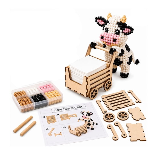 Cthrlog Summerween Farm Animal Bead Tissue Box DIY Kit Cow Craft Material Pack for Kids Creative Art Project Home Decoration Gift Making Activity Set B
