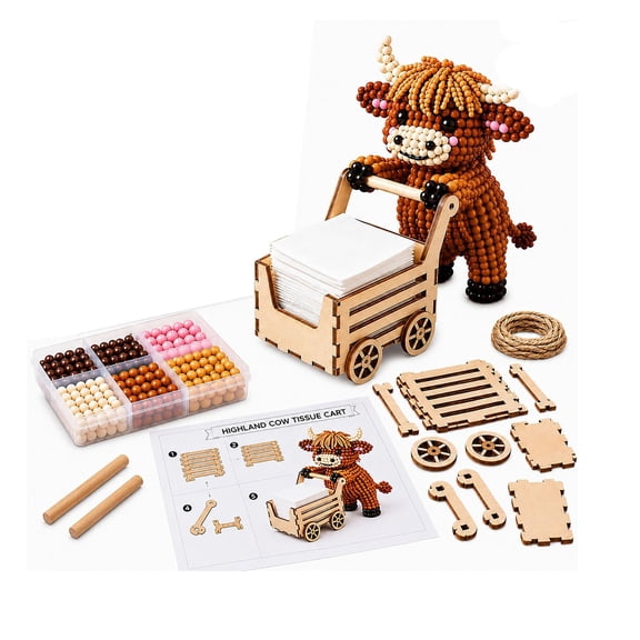 Cthrlog Summerween Farm Animal Bead Tissue Box DIY Kit Highland Cattle Craft Material Package for Kids Creative Handmade Decor Project Gift C
