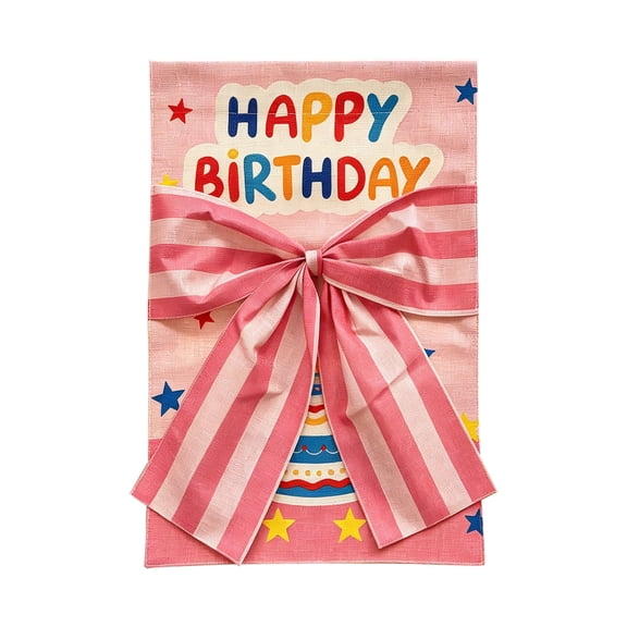 Cthrlog Summerween Happy Birthday Garden Flag Digital Printed Double Sided Linen Bow Courtyard Flag for Outdoor Party Decoration Pink Pink