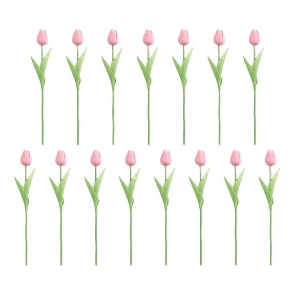 Cthrlog Summerween PU Mini Tulip Simulation Flower Mixed Color Artificial Flowers for Home Decor Wedding Party Centerpiece 15pcs Deep Pink Green Stem Realistic Look A