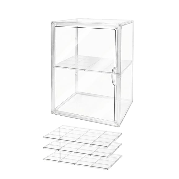 Cthrlog Transparent Acrylic Storage Box Adjustable Airtight Bread & Cosmetic Display Cabinet for Kitchen Countertop, Makeup Organizer, Snack Container, Dustproof Shelves