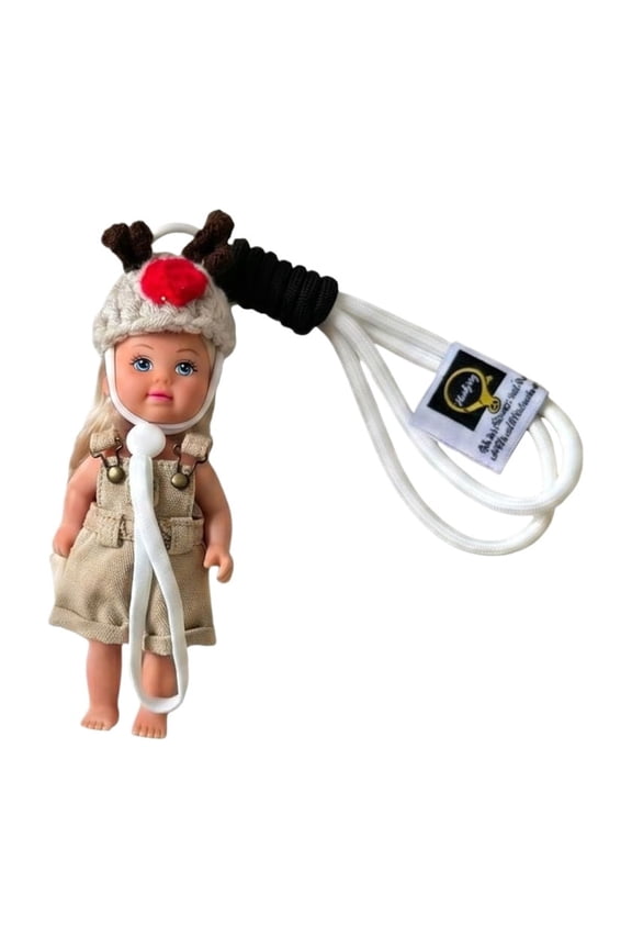 Vintage Doll Bag Charm Handmade Keychain Cute Dopamine Pendant for Women – Retro Mini Backpack Purse Accessory, Soft Fabric Doll Keyring with Red Bow