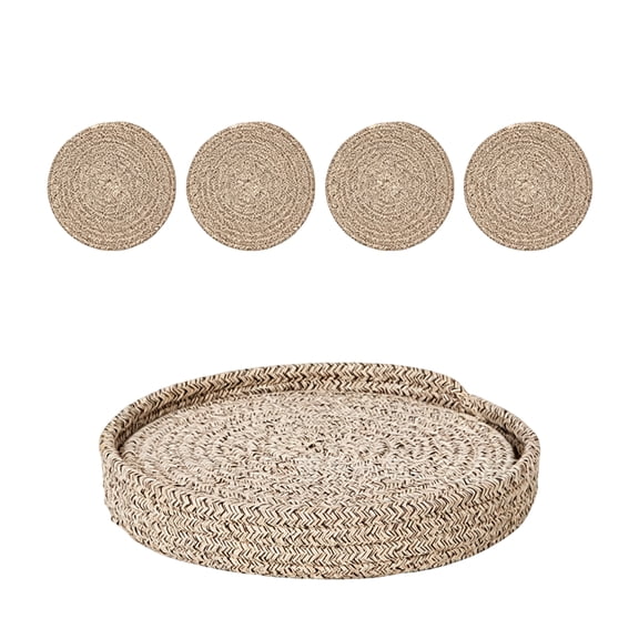 Cthrlog Woven Cotton Coasters Drink Coasters Coffee Table Decor Natural Fiber Protection for Home Kitchen Living Room Dining Set 18cm Round Linen Style Khaki