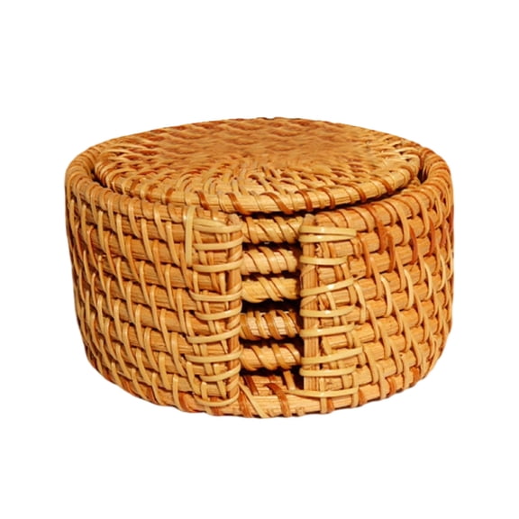 Cthrlog Woven Cotton Coasters Drink Coasters Coffee Table Decor Set Natural Rattan Style Protective Mat for Home Kitchen Dining Room Use Water Absorbent Non-Slip Design