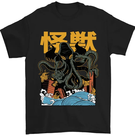 Cthulhu Japanese Anime Kraken Deep Sea Monster Kaiju Mashup Unisex T-Shirt, S-5XL