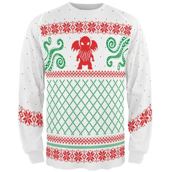 Cthulhu Lovecraft Dimensions Ugly Christmas Sweater All Over Adult Long Sleeve T-Shirt - Small