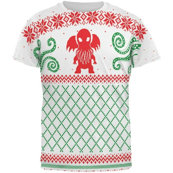 Cthulhu Lovecraft Dimensions Ugly Christmas Sweater All Over Mens T Shirt Multi LG
