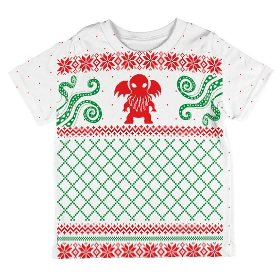 Cthulhu Lovecraft Dimensions Ugly Christmas Sweater All Over Toddler T Shirt Multi 2T
