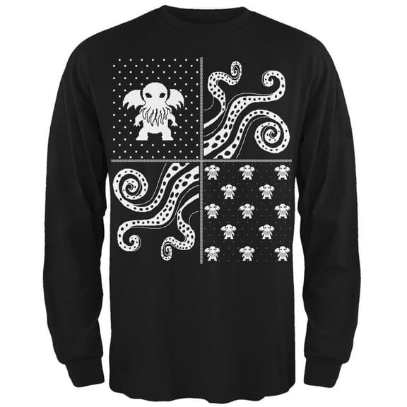Cthulhu Lovecraft Dimensions Ugly Christmas Sweater Black Long Sleeve T-Shirt