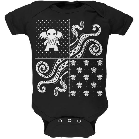 Cthulhu Lovecraft Dimensions Ugly Christmas Sweater Black Soft Baby One Piece - 0-3 months