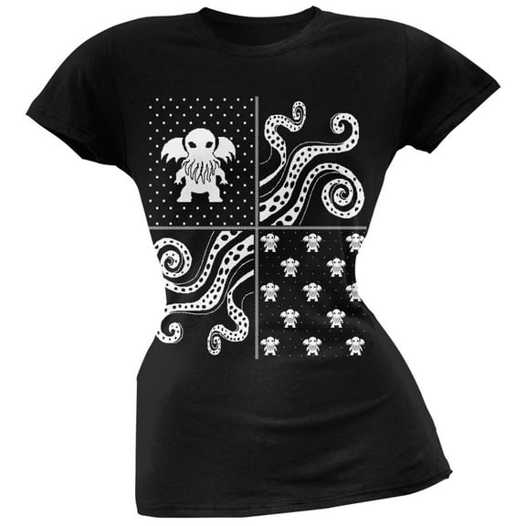 Cthulhu Lovecraft Dimensions Ugly Christmas Sweater Black Soft Juniors T-Shirt - Large