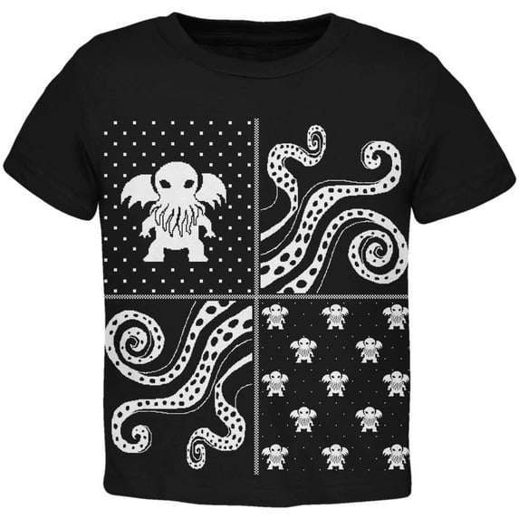 Cthulhu Lovecraft Dimensions Ugly Christmas Sweater Black Toddler T-Shirt - 3T