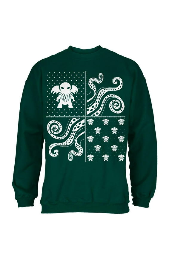 Cthulhu Lovecraft Dimensions Ugly Christmas Sweater Forest Green Adult Sweatshirt