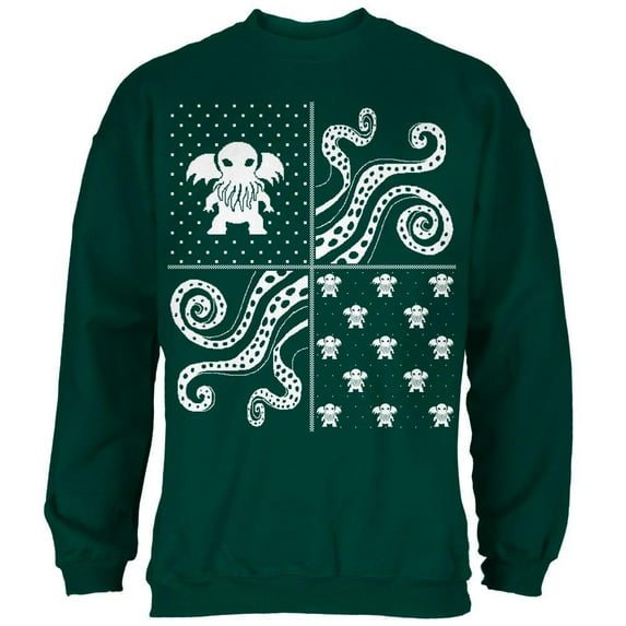 Cthulhu Lovecraft Dimensions Ugly Christmas Sweater Forest Green Adult Sweatshirt