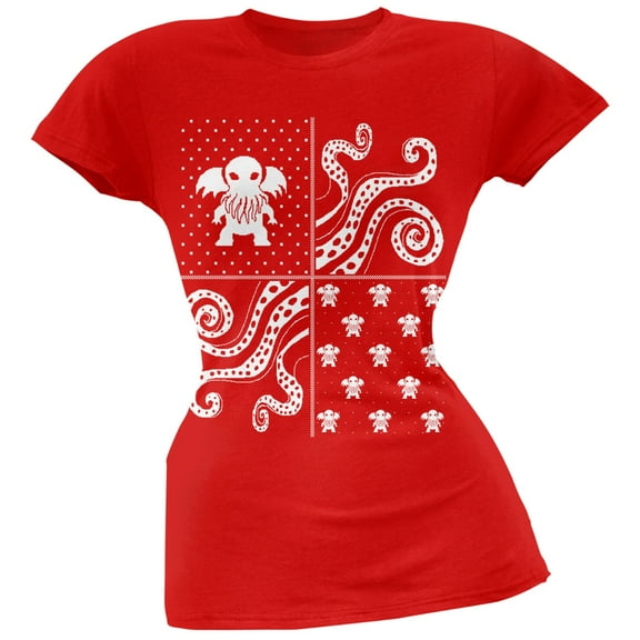 Cthulhu Lovecraft Dimensions Ugly Christmas Sweater Red Soft Juniors T-Shirt - Large