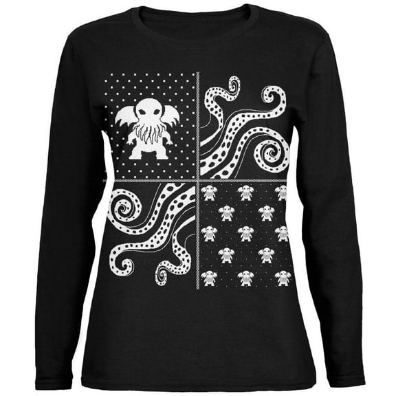 Cthulhu Lovecraft Dimensions Ugly XMAS Sweater Black Womens Long Sleeve T-Shirt - 2X-Large