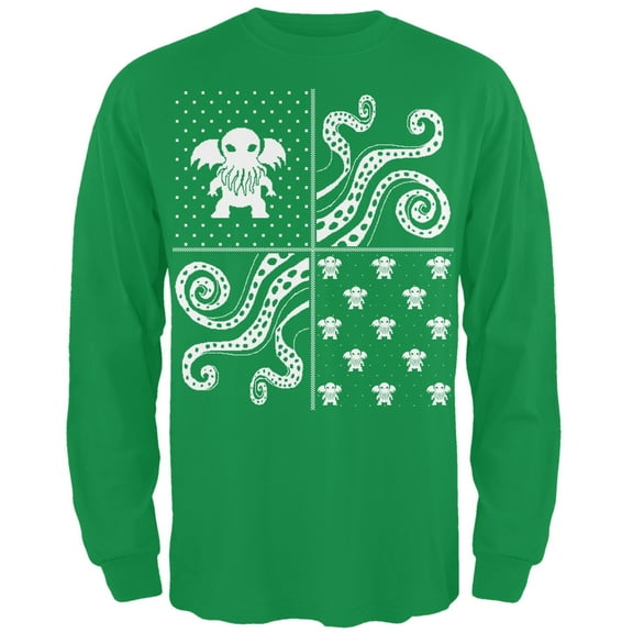 Cthulhu Lovecraft Ugly Christmas Sweater Green Long Sleeve T-Shirt - Large