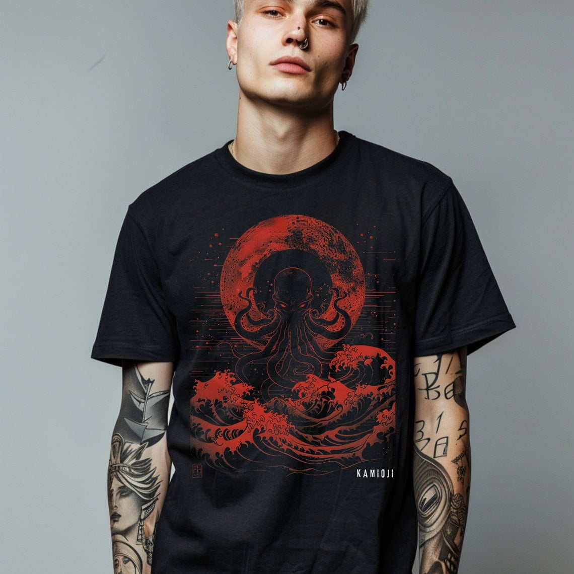 Cthulhu Shirt Japanese Wave Alt Clothing Octopus Art Gothic Clothes ...