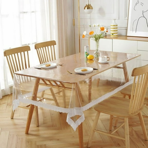 Ctnporpo 150*190cm Transparent PVC Lace Edge Tablecloth – Oil and for Elegant Dining Aesthetics Cotton Tablecloth Waterproof Tablecloth