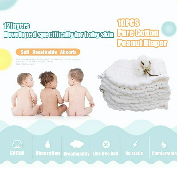 Ctnporpo 5PC Reusable Baby Diapers Cotton Diaper Insert 12 Layer Washable Infant Product Bath Towels Bath Mats