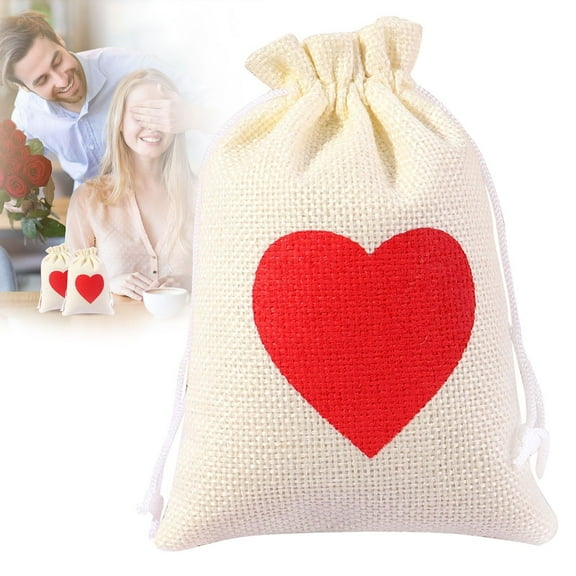 Ctnporpo Bag Love Heart Burlap Bag Double Drawstring Beige Burlap Drawstring with Print Pattern Storage Shelves Closet Organizers