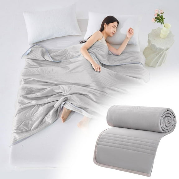 Ctnporpo Comforter for Hot Sleepers Lightweight Summer Blanket Soft Breathable Double Side Cold Quilt for Home Travel Car Machine Washable Summer Cooling Blanket, Travel Quilt Gray