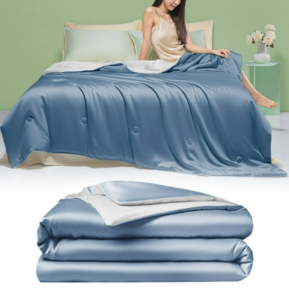 Ctnporpo Comforter Queen Size Blankets for Hot Sleepers and Night Blue Summer Comforter for Queen Size Bed Breathable Soft Lightweight Smooth Grid-Weave Throw