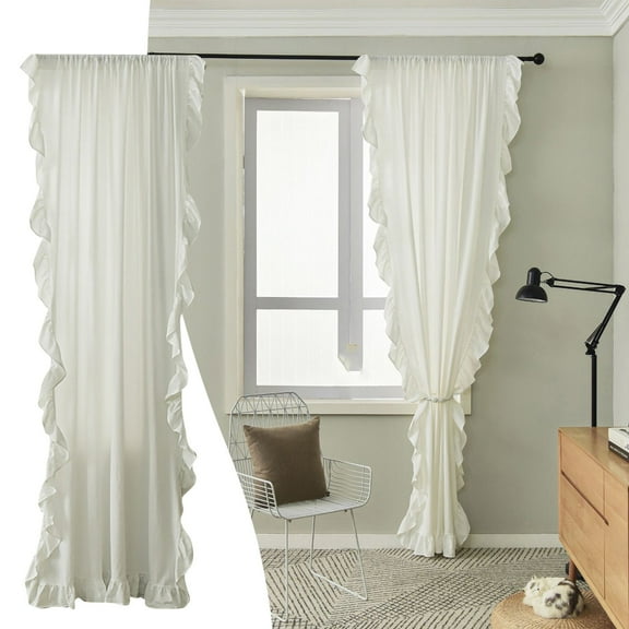 Ctnporpo Curtains Shabby Chic Modern Farmhouse Solid Color with Cascading Ruffle Border 3 Blackout Curtain Sheer Curtain