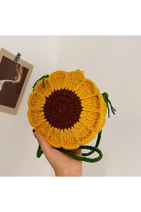 Daisy Flower Crochet Bag Hand made Knitted Crossbody Bag Phone Bag Floral Knitting Tote Bag for Women Summer Beach DIY Knitting Crochet Hook Set