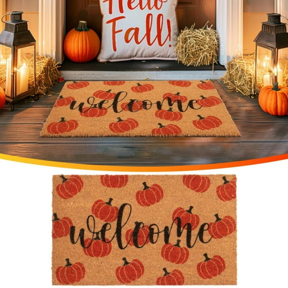 Ctnporpo Fall Welcome Doormat Pumpkin Doormat Natural Coconut Coir Mat Non Slip Front Door Rug for Holiday Decoration Entrance Porch Outdoor Area Rug