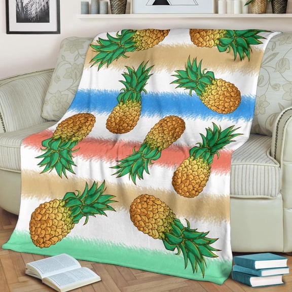 Ctnporpo Fruit Velvet Blanket Air Conditioning Blanket Thickened Blanket Nap Blanket Pineapple Fruit 3D Printed Velvet Leisure Children's Blanket Picnic Blanket 1PC Wool Blanket Cotton Blanket