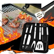 Ctnporpo Kitchen Supplies BBQ Mat & Fire Mat Grill Utensils BBQ Barbeque Kit Cooking 5PCS Tool Case Stainless SET Accessories BBQ Portable Steel Kitchen，Dining & Bar