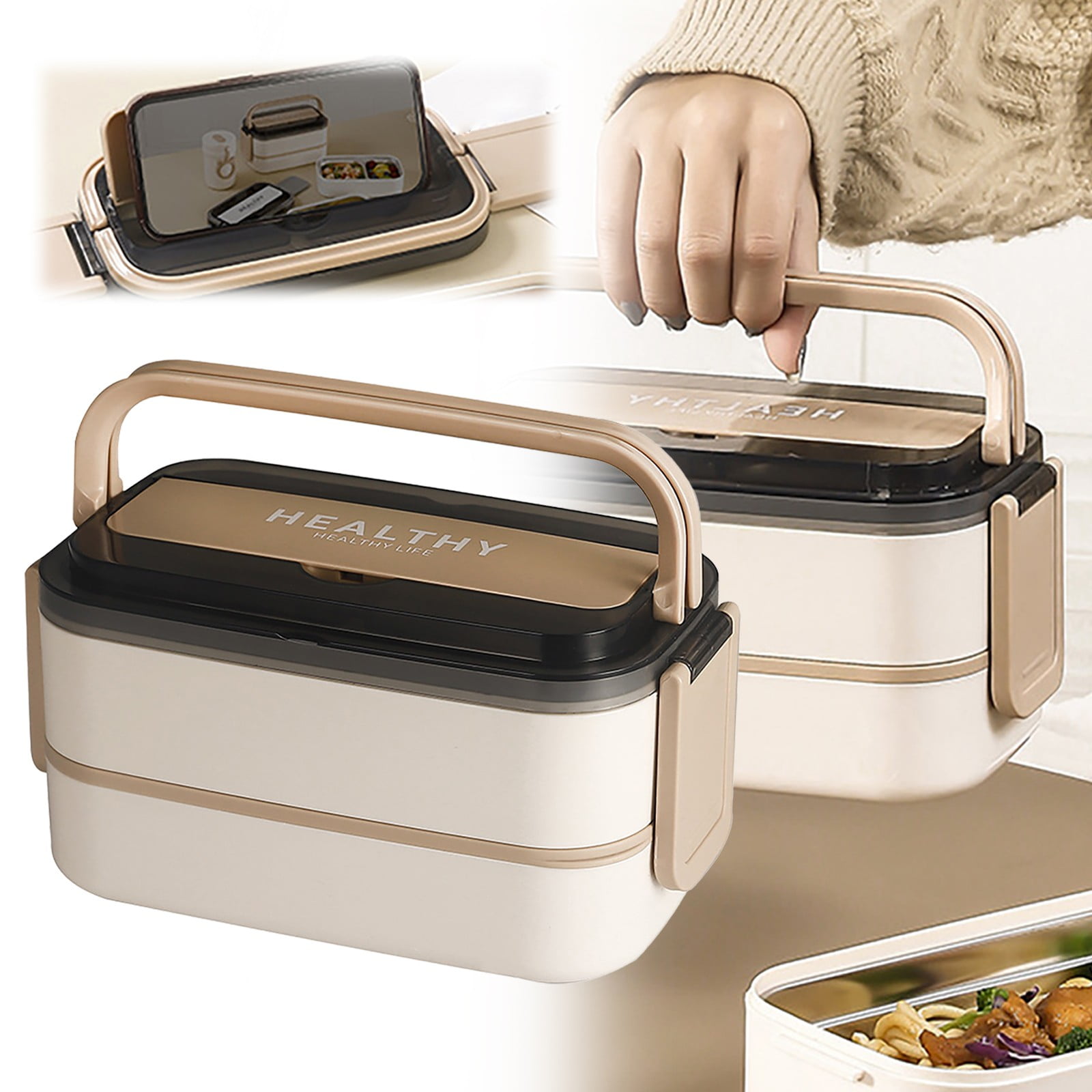 Ctnporpo Reduced Lunch Bag Adult Lunch Box Stackable 2 Layer 304