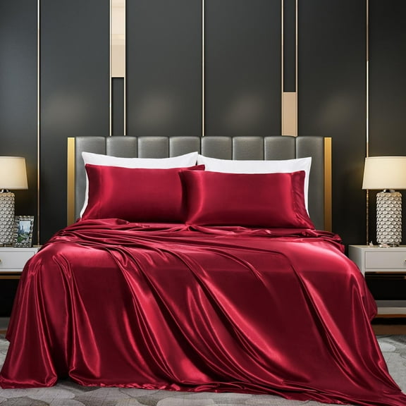 Ctnporpo Solid Color Satin Imitation Four Piece Set Simple Bed Sheets Bedspreads Pillowcases and Bedding Bedding Set Sheet Set