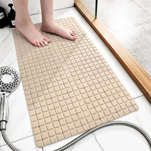 Ctnporpo Square Shower Mat Extra Large Non Slip Mat for Elderly & Kids Bathroom Drain Holes Strong Suction Cups Bath Towels Bath Mats