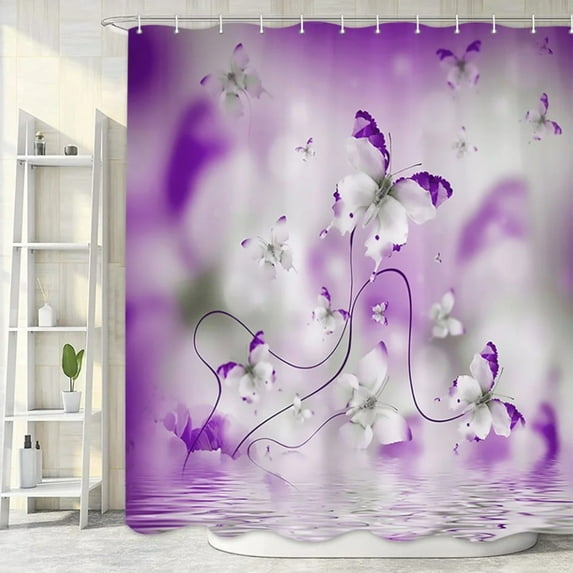 Ctnporpo Teal Butterfly Shower Curtain Butterfly In Spring with Flowers Fabric Shower Curtain Blue Floral Flower Polyester Fabric Bathroom Curtains 12 Hooks Included Blackout Curtain Sheer Curtain