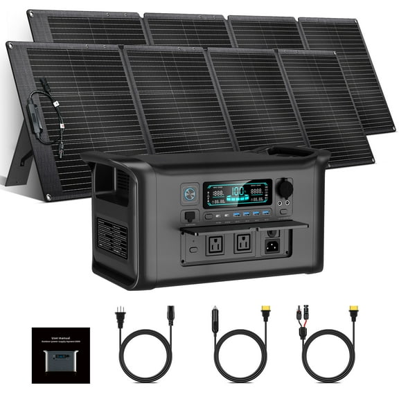 Ctolity 1600W Portable Power Station with 2*200W Foldable Solar Panel 1024Wh LiFePO4 Battery Solar Generator for Camping & Home Backup