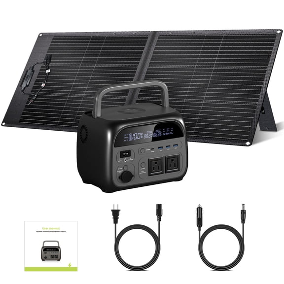 Ctolity 500W Power Station with 100W ETFE Solar Panel,Portable Solar Generator Kit Solar Charger Backup Battery for Camping