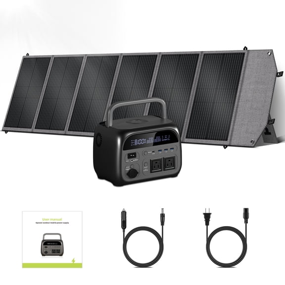 Ctolity 500W Power Station with 150W Solar Panel,Portable Solar Generator Kit Solar Charger Backup Battery for Camping