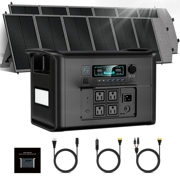 Ctolity Portable Power Station 2400W 2048Wh LiFePO4 Solar Generator with 2*200W Foldable Solar Panel