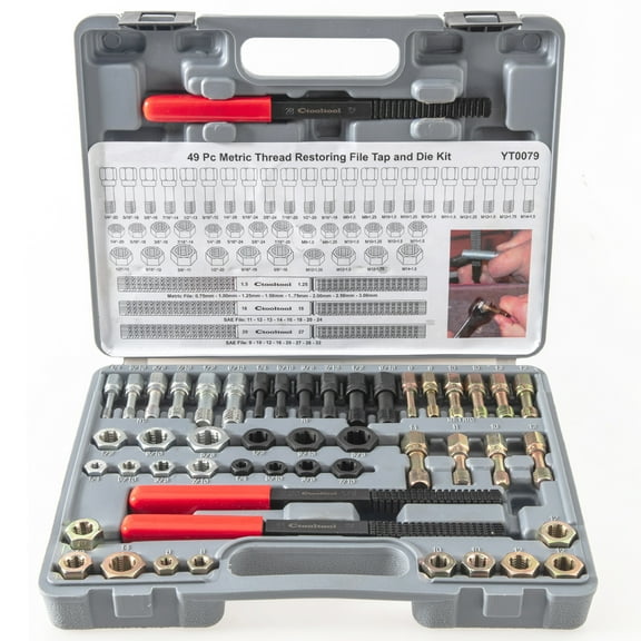 Ctooltool 49Pcs Thread Chaser Set, SAE and Metric Thread Restorer Kit, Rethreader Taps & Dies, Metric Sizes UNF and UNC
