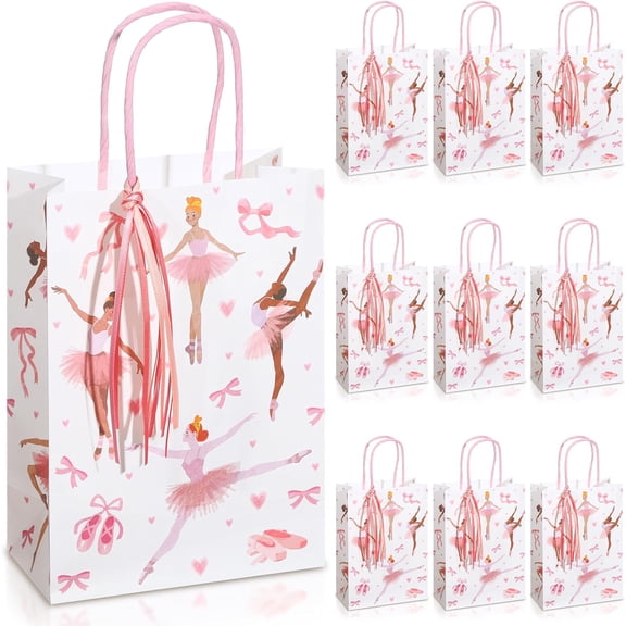 Ctosree24 Sets Ballerina Gift Bags with Ribbon Ballerina Birthday Party Decoration Ballerina Party Favor Goodie Bags Dancing Party Supplies Ballet Birthday Party Boxes for Baby Shower Party