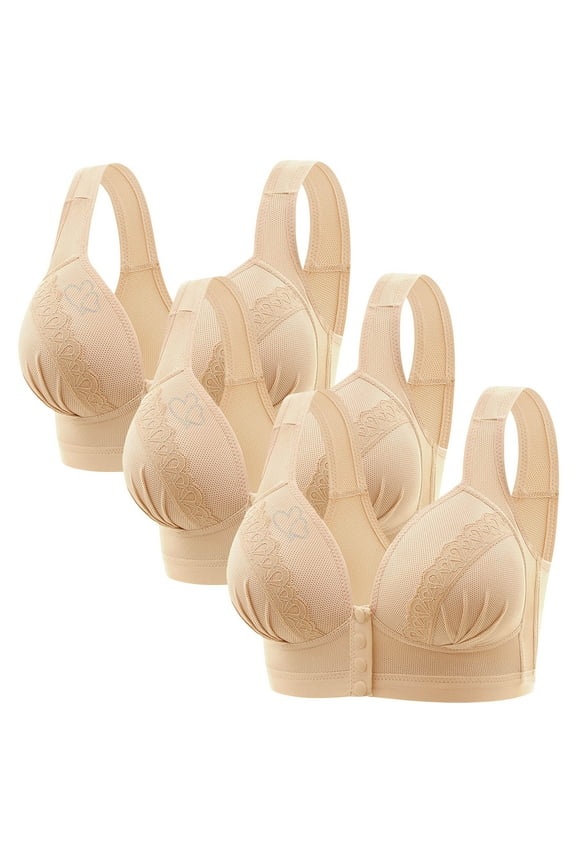 3 Pack Women's Daisy Bra, Convenient Front Button Everyday Bras, Sports Push Up Bras Front Snaps Seniors Wireless Everyday Soft Cup