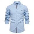 thumbnail image 1 of Ctreela Banded Collar Dress Shirts for Mens Long Sleeve Button Down Mandarin Collar Shirt Classic Solid Color Business Shirt, 1 of 5