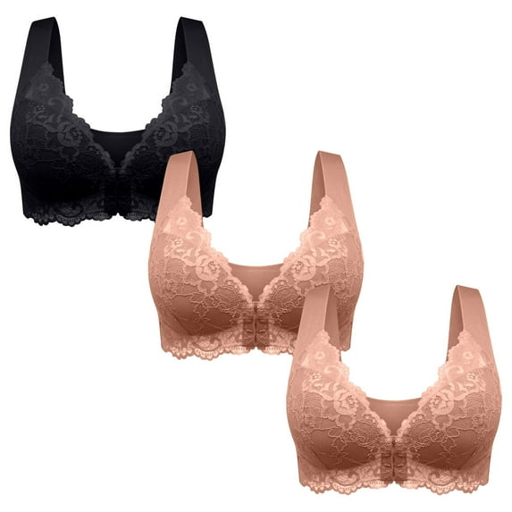 Ctreela Front Closure Posture Bra Women U Back Support Comfort Unlined Wireless Bras Support Everyday Full Coverage Bra 3 PC