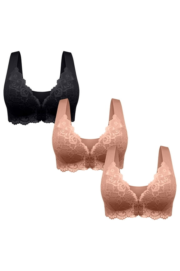 Front Closure Posture Bra Women U Back Support Comfort Unlined Wireless Bras Support Everyday Full Coverage Bra 3 PC