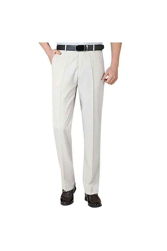 Men's Casual Cotton Linen Business Trousers, Male Slim Solid Color Dress Pants, Spring Autumn Straight Suit Pants
