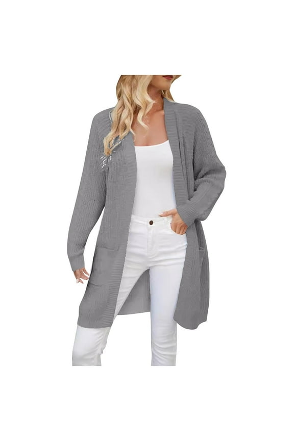Women Casual Lightweight Cardigans,Fall Long Sleeve Open Front Long Cardigans Sweaters Dusters with Pockets