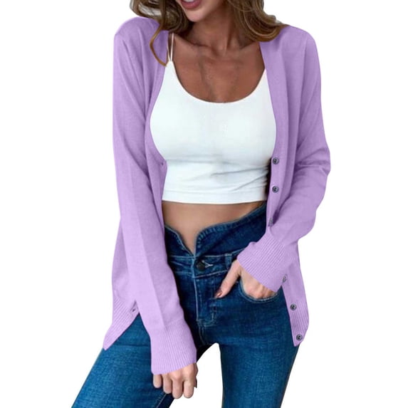 Ctreela Women's Knit Cardigan Sweater Lightweight V-Neck Button Down Long Sleeve Crew Neck Soft Classic Basic Knit Outwear